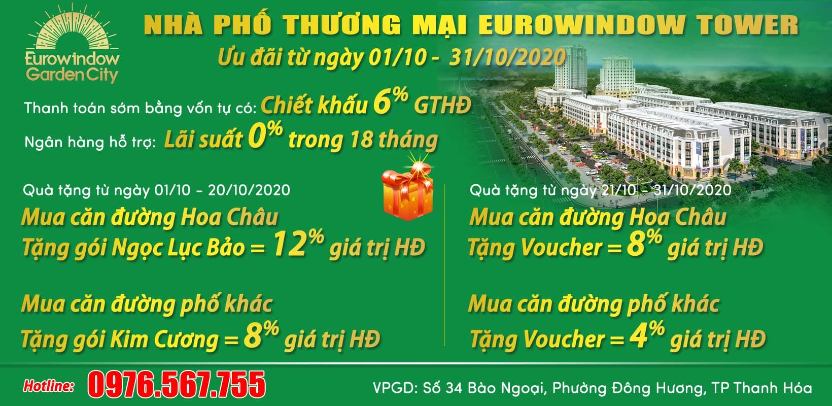 Sở hữu gói quà tặng Kim Cương khi mua nhà phố Eurowindow Garden City trong tháng 10